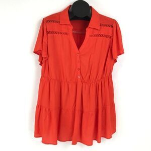 Torrid Babydoll Textured Woven Crochet Inset Tunic Top Women’s Plus Size 1/1X